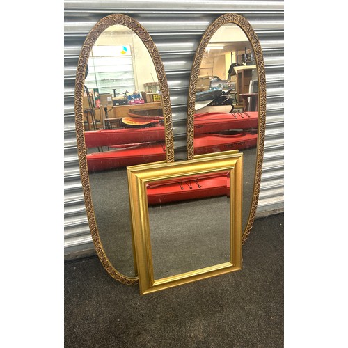 292 - Pair Wall hanging mirrors, one other,  largest measures approximately 47 x 15 inches