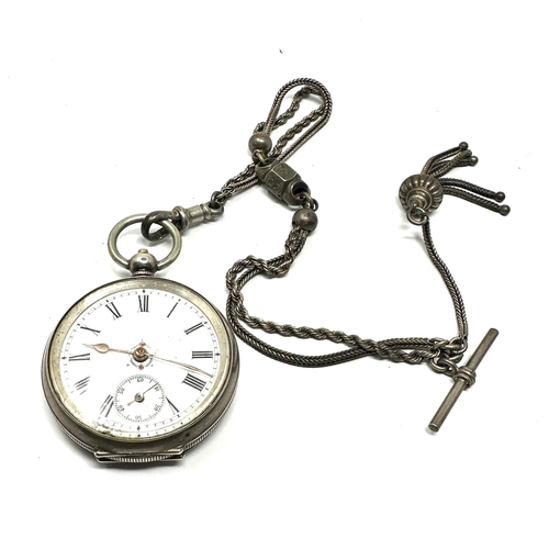 489 - antique silver fob watch & albertina chain