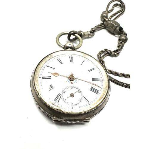 489 - antique silver fob watch & albertina chain