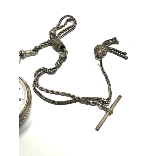 489 - antique silver fob watch & albertina chain