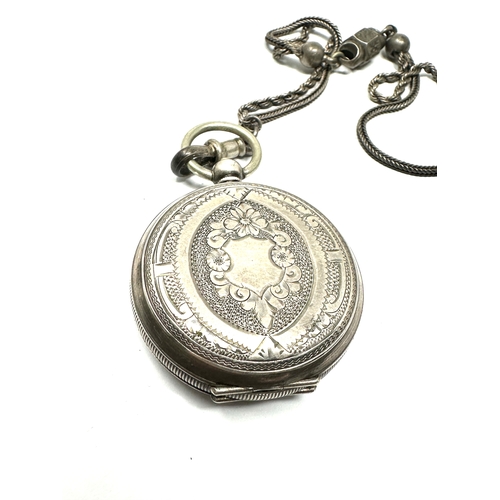 489 - antique silver fob watch & albertina chain