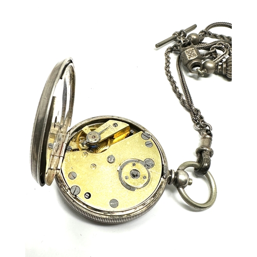 489 - antique silver fob watch & albertina chain