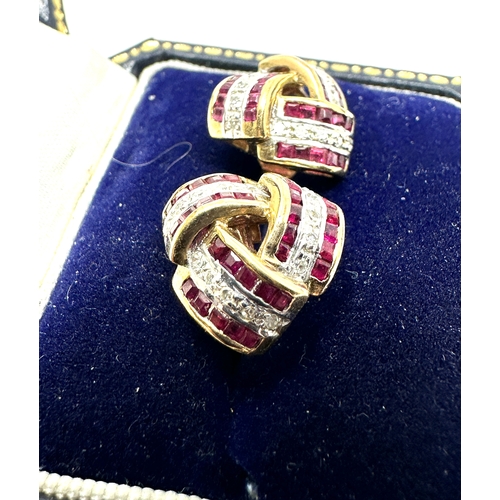 143 - 9ct gold ruby & diamond earrings weight 3.4g