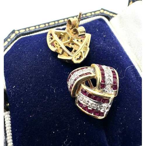 143 - 9ct gold ruby & diamond earrings weight 3.4g