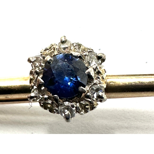 145 - Antique 9ct gold blue gemstone & diamond bar brooch weight 2.8g