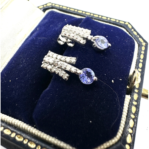 159 - 9ct white gold tanzanite & diamond earrings weight 2.1g