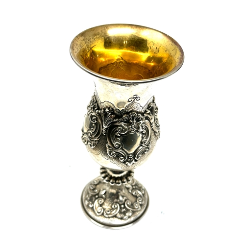 48 - Antique continental sterling silver embossed wine goblet / cup measures approx height 15cm gold gilt... 