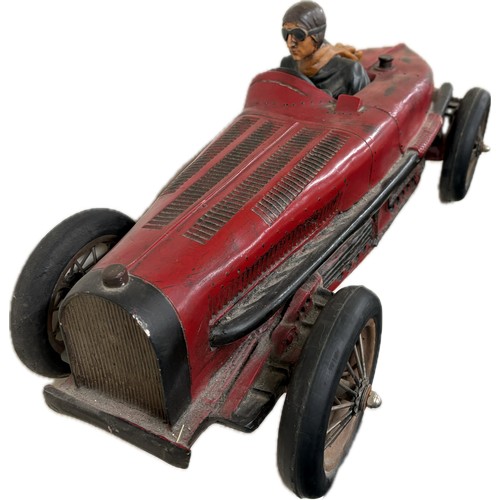 279 - Vintage large resin Bugatti racing car model with driver, approximate measurements: 28.5 inches