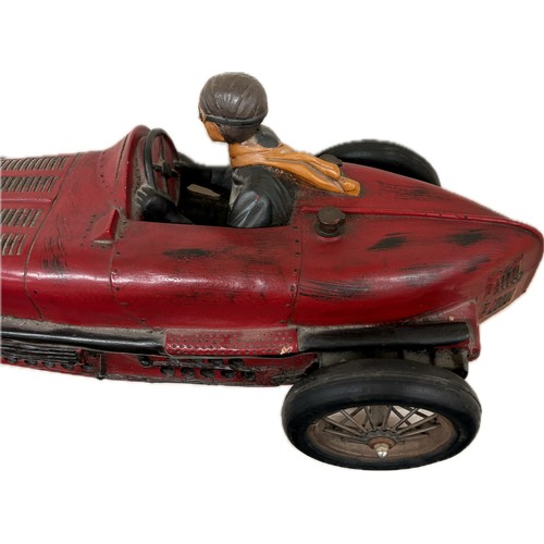 279 - Vintage large resin Bugatti racing car model with driver, approximate measurements: 28.5 inches