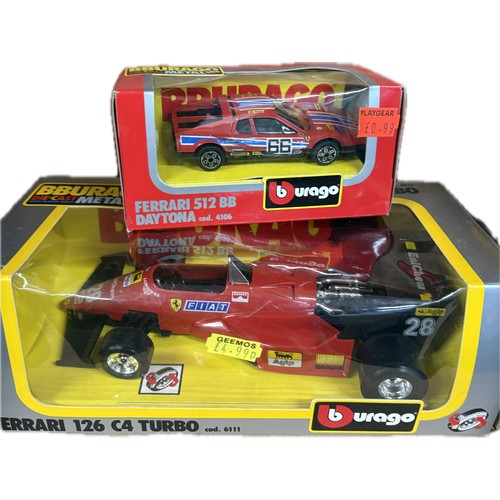 87 - Selection boxed Burago diecast cars to include Ferrai 126 C4 Turbo, Ferrari 512BB, Ferrari F40, Bura... 