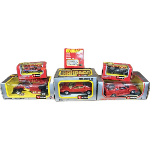 87 - Selection boxed Burago diecast cars to include Ferrai 126 C4 Turbo, Ferrari 512BB, Ferrari F40, Bura... 