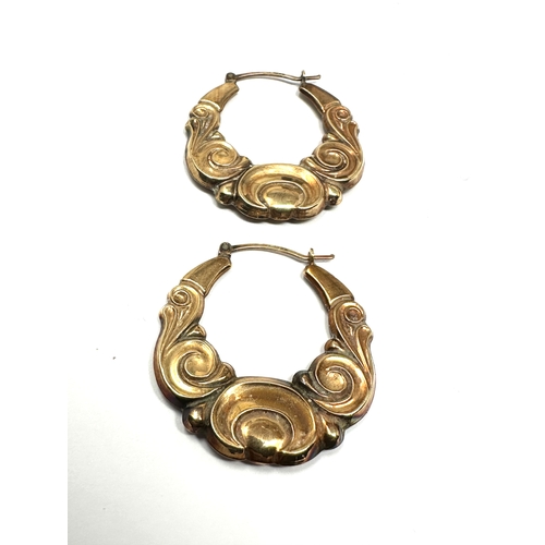 172 - Large 9ct gold hoop earrings measure approx 3.4cm by 3.2cm wide weight 2.9g