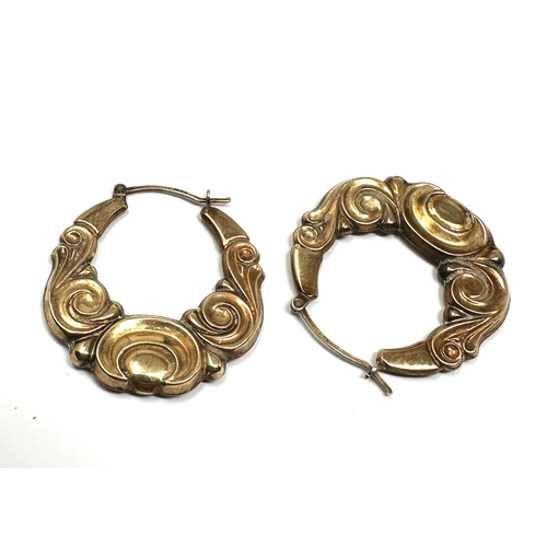 172 - Large 9ct gold hoop earrings measure approx 3.4cm by 3.2cm wide weight 2.9g