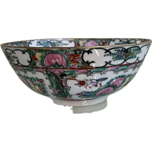 513 - Oriental hand painted bowl, markings to base, approximate height 8.5cm, Diameter 21cm