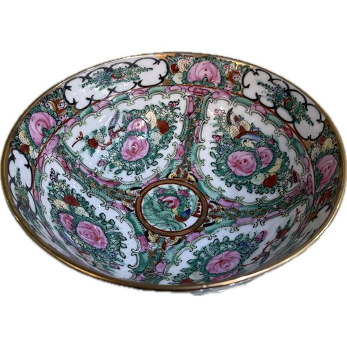 513 - Oriental hand painted bowl, markings to base, approximate height 8.5cm, Diameter 21cm