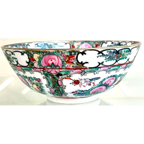 513 - Oriental hand painted bowl, markings to base, approximate height 8.5cm, Diameter 21cm