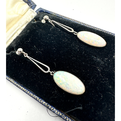 130 - Boxed Fine white gold & opal drop earring measure approx 4.1cm drop opals each measure approx 17mm b... 