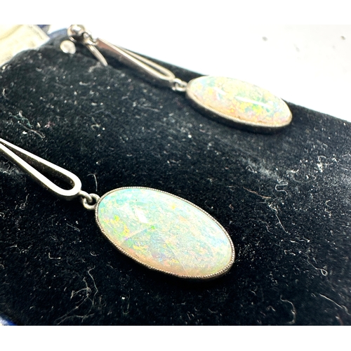 130 - Boxed Fine white gold & opal drop earring measure approx 4.1cm drop opals each measure approx 17mm b... 