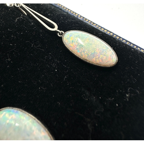 130 - Boxed Fine white gold & opal drop earring measure approx 4.1cm drop opals each measure approx 17mm b... 