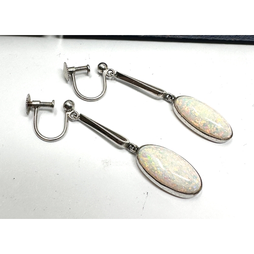 130 - Boxed Fine white gold & opal drop earring measure approx 4.1cm drop opals each measure approx 17mm b... 