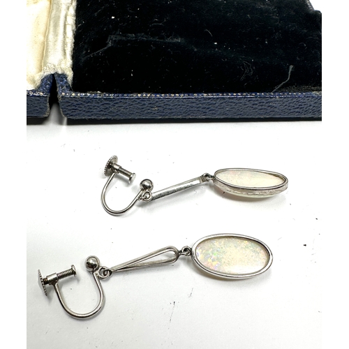 130 - Boxed Fine white gold & opal drop earring measure approx 4.1cm drop opals each measure approx 17mm b... 