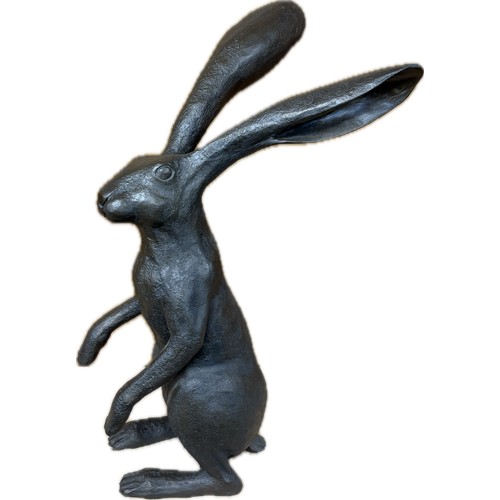 49 - Hand cast watching hare bronze resin sculpture, signed JM, approximate height 16.5 inches