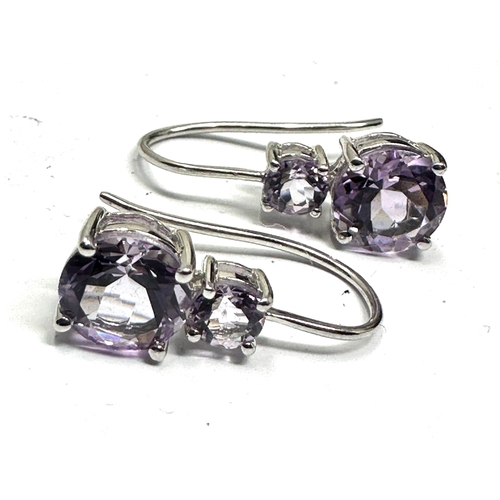 136 - 9ct white gold amethyst earrings weight 2.1g