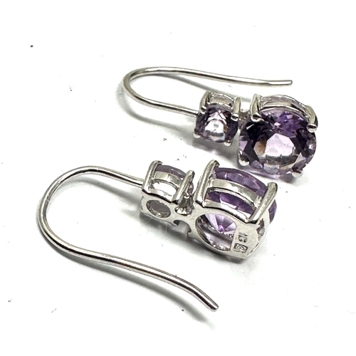 136 - 9ct white gold amethyst earrings weight 2.1g