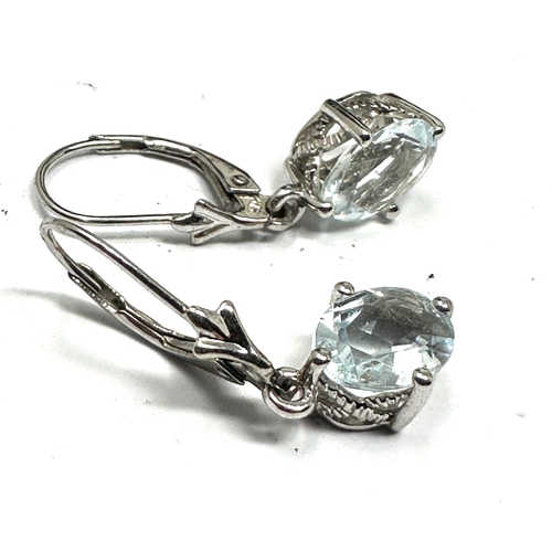 199 - 9ct white gold light blue gemstone earrings weight 2g