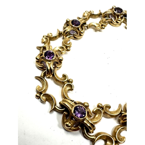 203 - 9ct gold amethyst set bracelet weight 26g