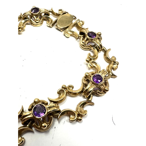 203 - 9ct gold amethyst set bracelet weight 26g