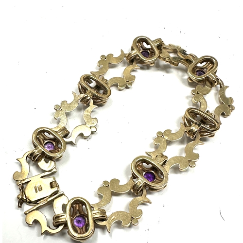 203 - 9ct gold amethyst set bracelet weight 26g