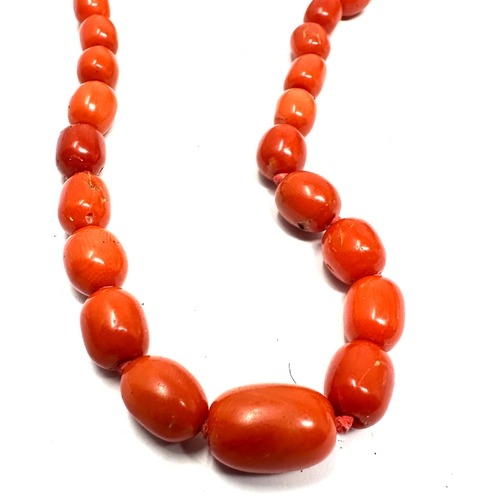 204 - Antique graduated coral bead necklace measures approx 48cm long largest bead measures approx 12 mm b... 