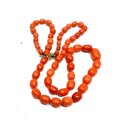 204 - Antique graduated coral bead necklace measures approx 48cm long largest bead measures approx 12 mm b... 