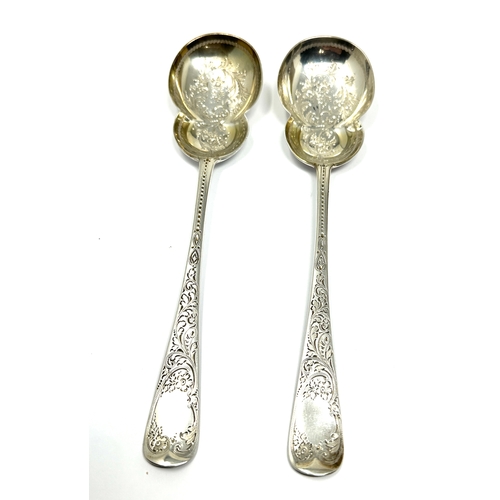 5 - Pair of quality ornate silver serving spoons London silver hallmarks weight 140g