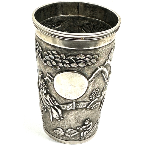 1 - Fine antique chinese silver beaker measures approx height 9cm tall hallmarks to base