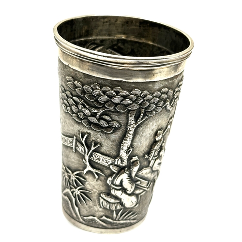 1 - Fine antique chinese silver beaker measures approx height 9cm tall hallmarks to base