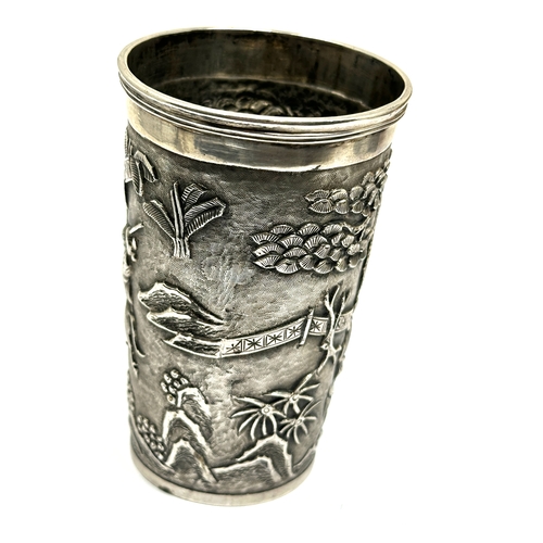 1 - Fine antique chinese silver beaker measures approx height 9cm tall hallmarks to base