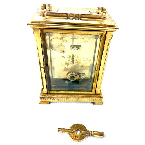 515 - Shortland Bowen Brass carriage clock with key, approximate measurements: Height 6 inches, Width 3.5 ... 