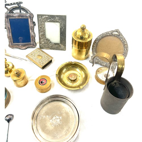 81 - Selection of brass, metal ware to include a silver hallmarked picture frame, compass etc