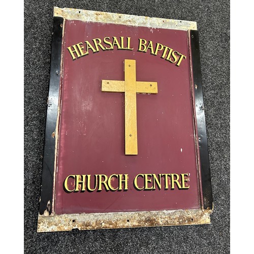 271 - Double sided metal church sign Hearsall Baptist Church centre, approximate measurements: 36 x 27 inc... 