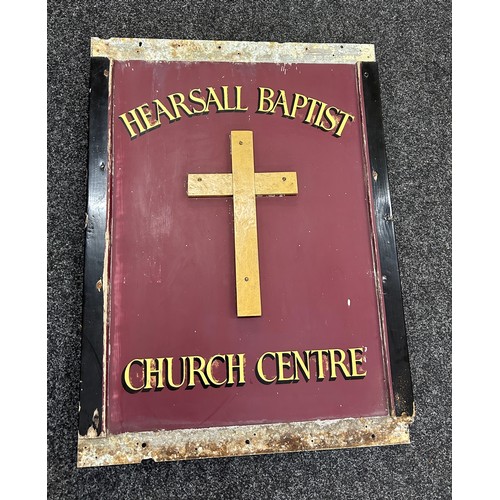 271 - Double sided metal church sign Hearsall Baptist Church centre, approximate measurements: 36 x 27 inc... 