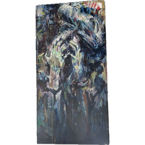 307 - Large abstract painting on board, approximate measurements: 96 inches, width 48 inches