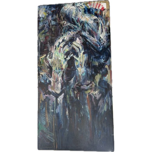 307 - Large abstract painting on board, approximate measurements: 96 inches, width 48 inches