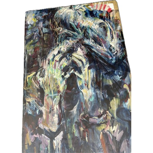 307 - Large abstract painting on board, approximate measurements: 96 inches, width 48 inches