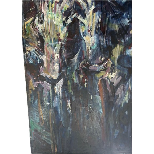 307 - Large abstract painting on board, approximate measurements: 96 inches, width 48 inches