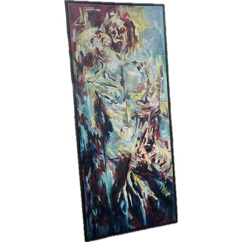 309 - Large framed abstract painting on canvas, approximate measurements: 98 inches, width 42  inches