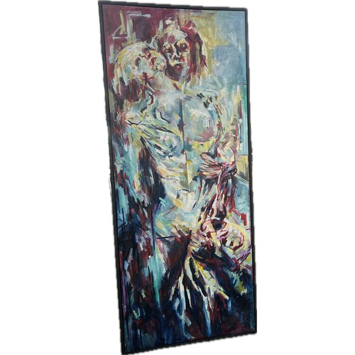 309 - Large framed abstract painting on canvas, approximate measurements: 98 inches, width 42  inches