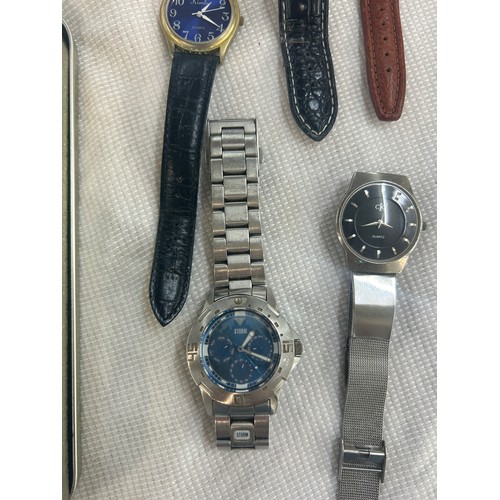 432 - Selection of mens wristwatches to include Levi, Swatch, Rotary, Storm, Jean Martin, all untested