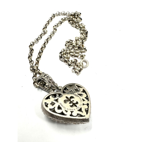 211 - designer judith ripka silver heart pendant stone set necklace